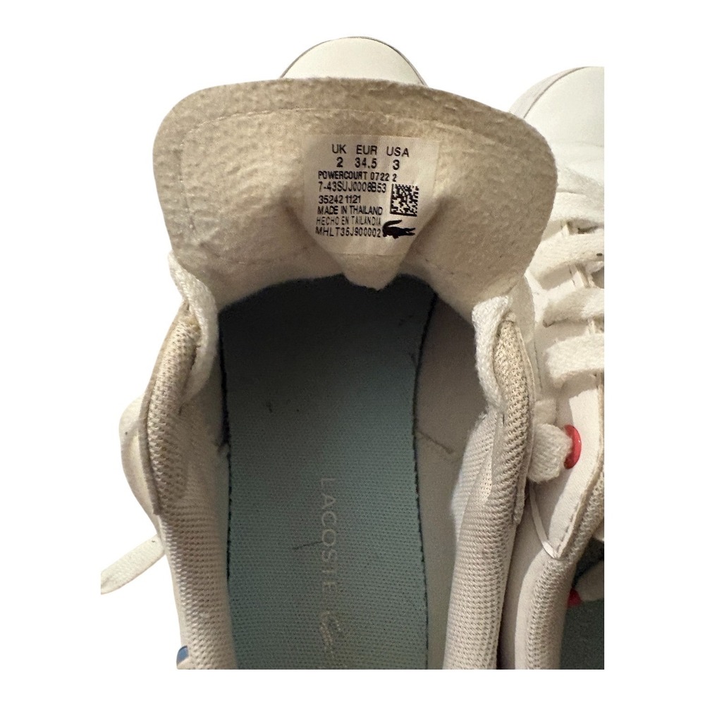 Lacoste Powercourt 0722 2 Kids White Pink Leather Sneakers Size 3 USA 34.5 EUR - Picture 5 of 5